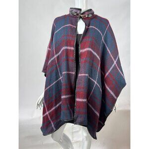 Apt. 9 Womens Plaid Poncho With Faux Leather Trim & Clasp Closure